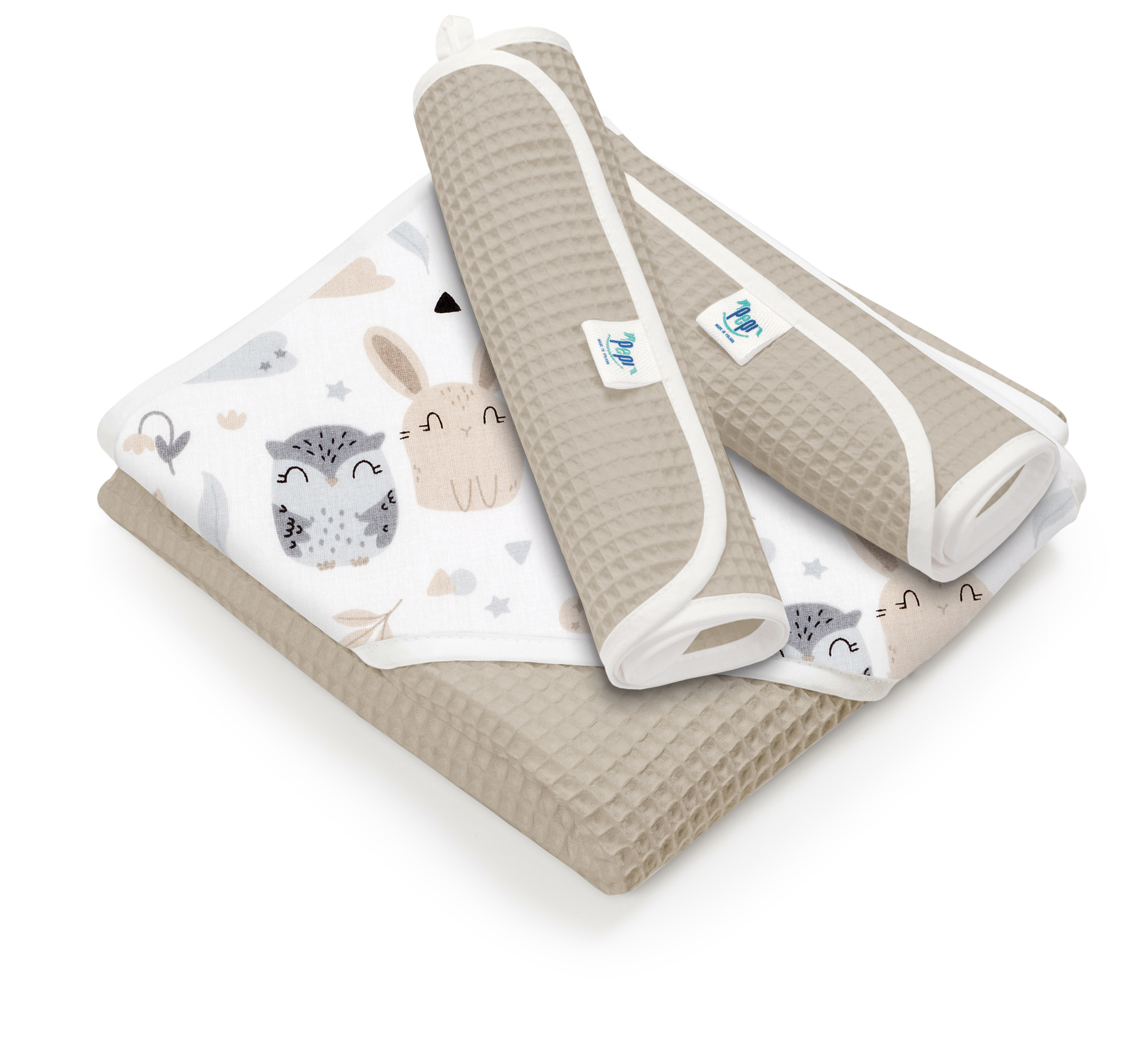 Zestaw kąpielowy ręcznik z kapturem mokka i 2 małe ręczniki Forest Friends