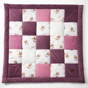 Dětská hrací podložka Patchwork 115 × 115 cm – měkká podložka pro hraní a odpočinek Sleeping Teddy Bear