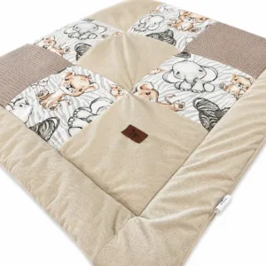 Dětská hrací podložka Patchwork 115 × 115 cm – měkká podložka pro hraní a odpočinek Safari